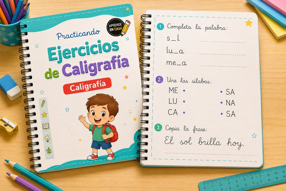 Módulo 5 de Ejercicios de Caligrafía: completar palabras, unir sílabas y copiar frases
